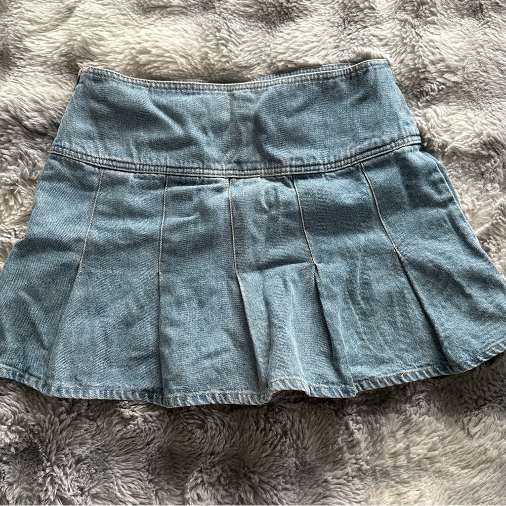 Pleated Mini Skirt Light Blue Denim